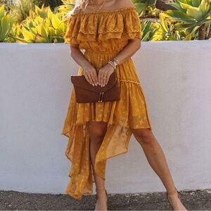 Elegant Mustard Off-Shoulder Dress
